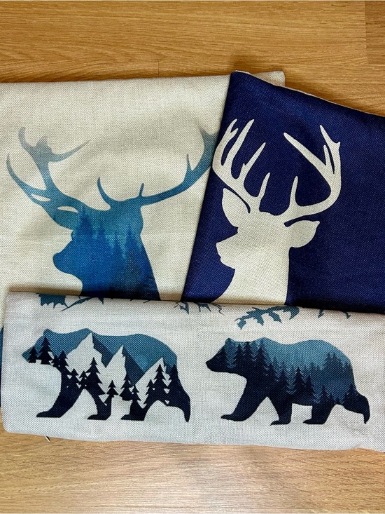 Other - 3 Wildlife Silhouette Pillow Covers - Blue & Navy Deer and Bear Set